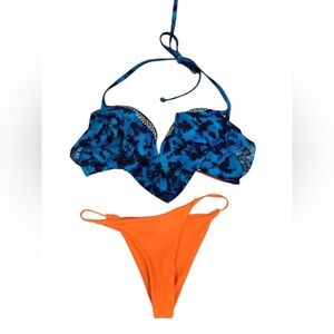 PINK/SHEIN Blue and Orange Bikini Set. PINK Vs Top & SHEIN Bottom.